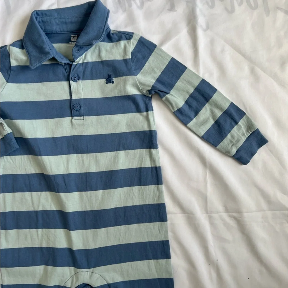 Baby GAP Blue Striped Long Sleeve One Piece Polo Size 18-24 Months